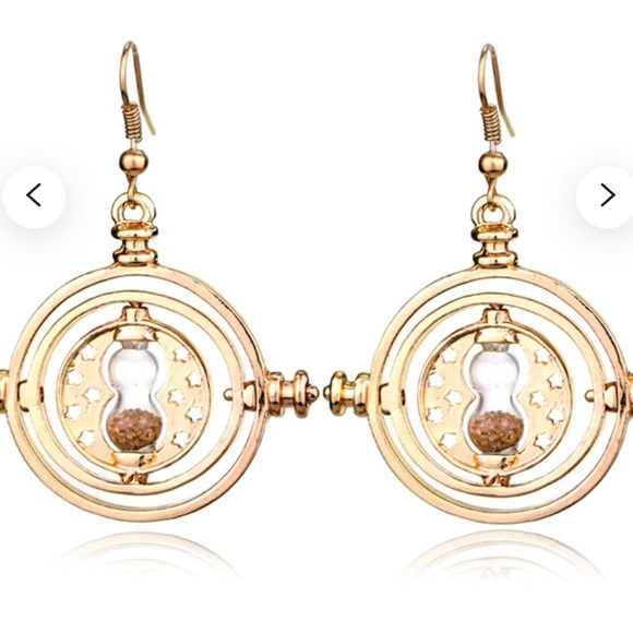 NWOT Harry Potter Time Turner Swiveling Hourglass Rotating Time Earrings Gold - Picture 3 of 7